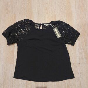 Ultra Pink Black Lace Sleeve Blouse